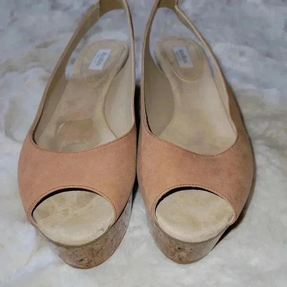 MaxMara Sandal Platform Peep Toe Tan Beige Nubuck Slingback Cork Wedge 38 - Picture 2 of 7